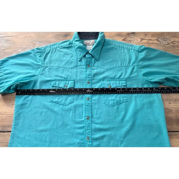 Wrangler Pearl Snap Button Up Shirt Mens 2XL Turquoise Blue Short Sleeve Western - Picture 5 of 7